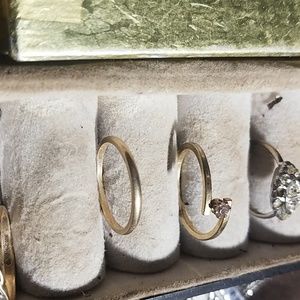 14k pink ice wedding ring set with band